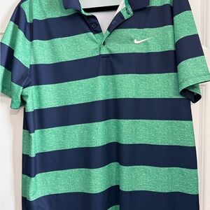 Nike Men's Polo Shirt with Green and Navy Stripes